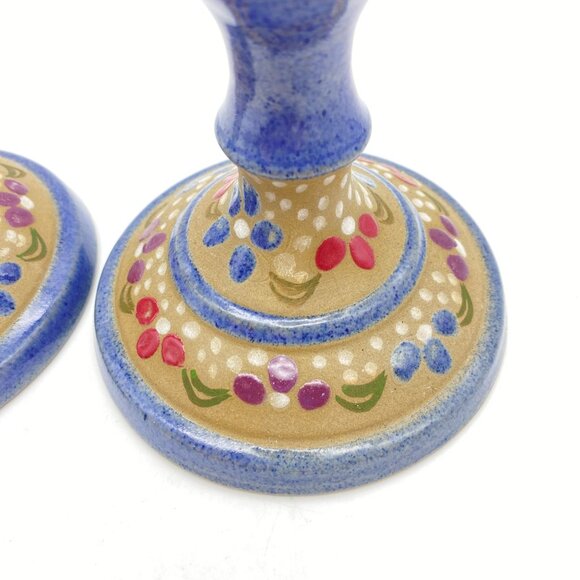 Studio Pottery Taper candlestick holders stoneware Signed Ballard country chic - Picture 4 of 11